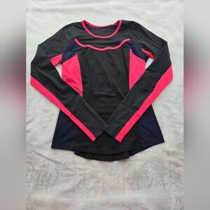 Lululemon Women Size 6 Long Sleeve Athletic Top Black Pink Navy